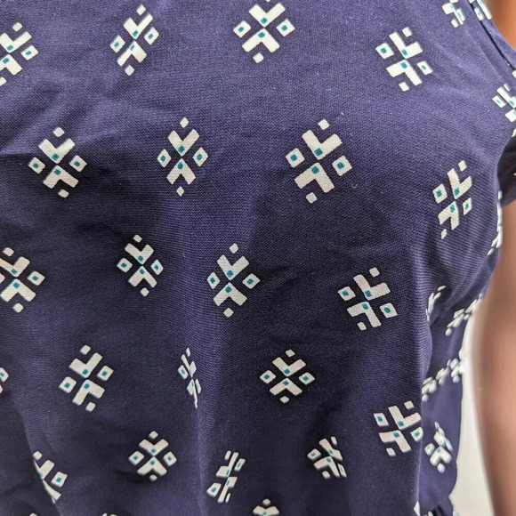 AQUA BORDER PRINT HANDKERCHIEF DRESS Small Navy Blue Halter Neck - Picture 4 of 12